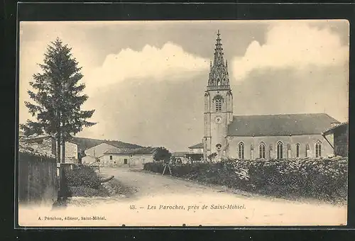 AK Les Paroches, pres de Saint-Mihiel, Strassenpartie mit Kirche