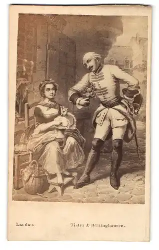 Fotografie Tiater & Röttinghausen, Gemälde von unbek. Künstler, Handarbeiterin und Kavalier