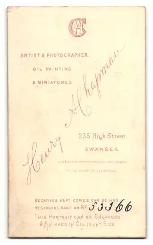 Fotografie H. A. Chapman, Swansea, Profilportrait junger Herr in Anzug