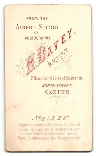 Fotografie H. Davey, Exeter, Portrait bürgerlicher Herr im Anzug mit Krawatte