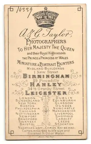 Fotografie A. & G. Taylor, Hanley, Portrait eleganter junger Herr mit Backenbart