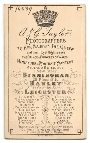 Fotografie A. & G. Taylor, Hanley, Portrait eleganter junger Herr mit Backenbart