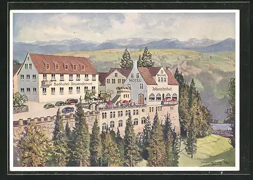 Künstler-AK Rottweil a. N., Bad Hotel Johanniterbad und Badhotel-Dependance