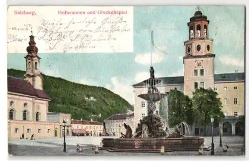 Relief-AK Salzburg, Hofbrunnen und Glockenspiel