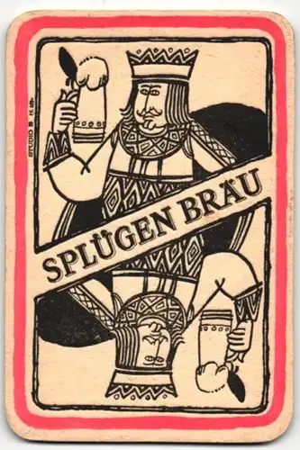 Bierdeckel-AK Splügen Bräu, Kartenspiel, König mit Bier