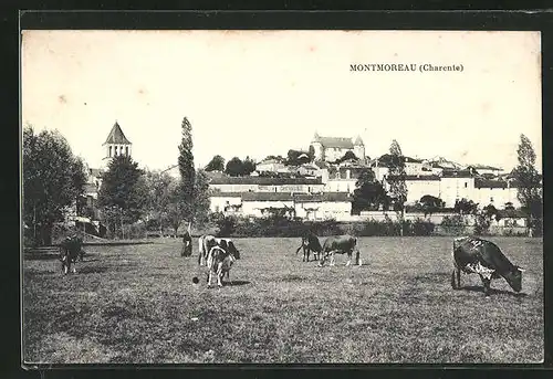 AK Montmoreau, Panorama und Kühe