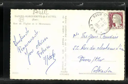 AK Sainte-Marguerite-de-l'Autel, Rue de l'Eglise et le Monument