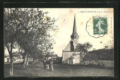 AK Crécy-Couvé, L`Eglise, Partie bei der Kirche