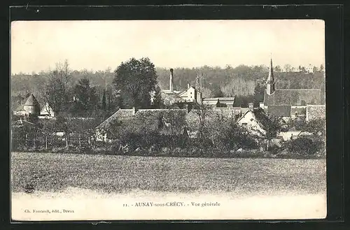 AK Aunay-sous-Crécy, Vue générale, Teilansicht mit Kirche