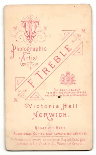 Fotografie F. Treble, Norwich, Portrait herr mit Oberlippenbart und Favoris