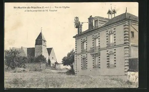 AK St-Martin-de-Nigelles, Vue de l`Eglise et de la propriete de M. Touchet