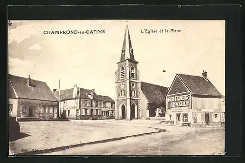 AK Champrond-en-Gatine, L`Eglise et la Place