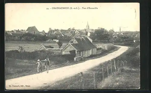 AK Chateauneuf, Vue d`Ensemble, Strassenpartie am Ortseingang
