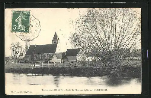 AK Montreuil, Bords de l`Eure et Église, Blick nach Kirche