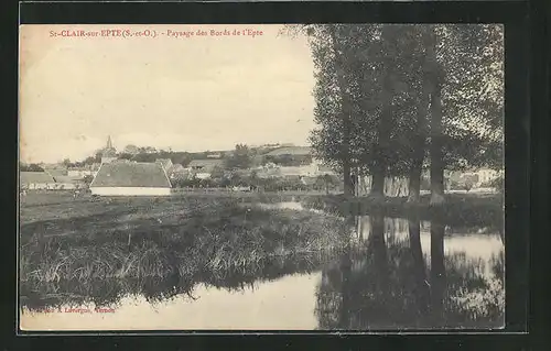 AK St-Clair-sur-Epte, Paysage des Bords de l`Epte, Blick zum Ort