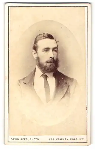 Fotografie David Rees, London-SW, Portrait bürgerlicher Herr im Anzug mit Krawatte und Vollbart