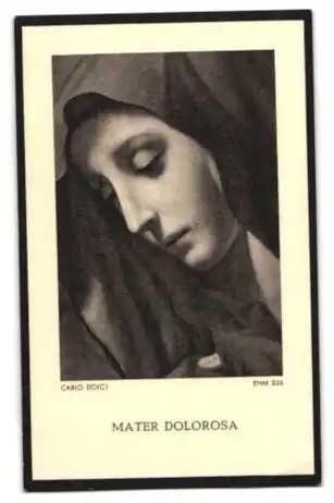 Sterbebild Veronika Rochunski, 1891-1965, Rückseitig Mater Dolorosa