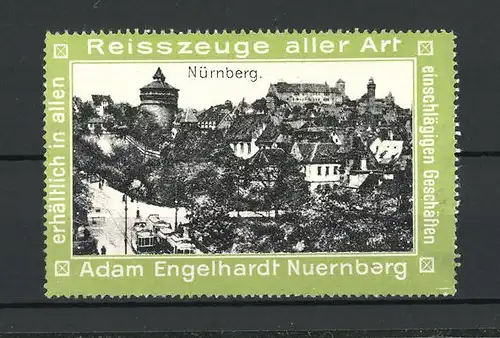 Reklamemarke Reisszeuge aller Art, Adam Engelhardt Nürnberg, Teilansicht der Stadt