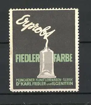 Reklamemarke Fiedler Farbe, Münchener Künstlerfarben-Fabrik Dr. Karl Fiedler, Farbtube