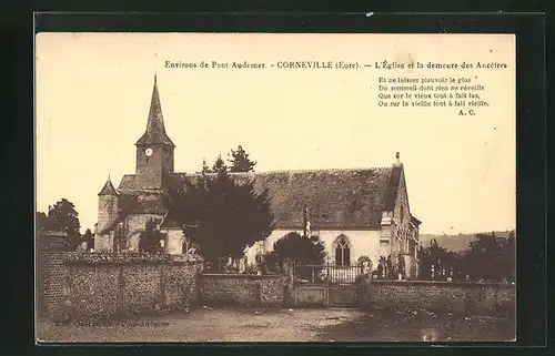 AK Corneville, L'Eglise et la demeure des Aneetres