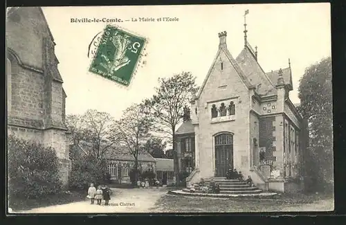 AK Beville-le-Comte, la Mairie et l'Ecole