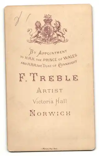 Fotografie F. Treble, Norwich, Portrait Mann mit Backen- und Oberlippenbart