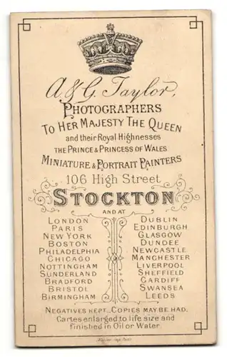 Fotografie A. & G. Taylor, Stockton, Portrait Herr mit Oberlippen- und Backenbart