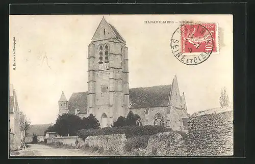 AK Haravilliers, L`Église, Blick nach der Kirche