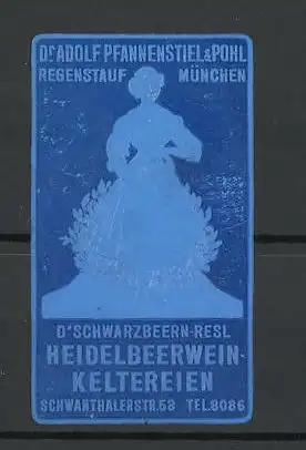 Präge-Reklamemarke D' Schwarzbeern-Resl Heidelbeerweinkeltereien, München