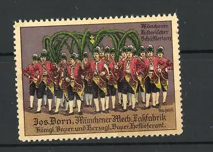 Reklamemarke Münchner Historischer Schäfflertanz, Mech. Fassfabrik Jos. Dorn