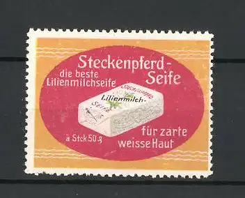 Reklamemarke Steckenpferd Lilienmilchseife, Seifenstück in Verpackung