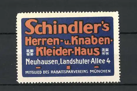 Reklamemarke Schindler's Herren- und Knaben-Kleider-Haus Neuhausen