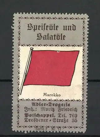 Reklamemarke Adler-Drogerie, Inh. Moritz Friedrich, Potschappel, Flagge Marokko