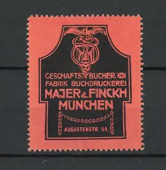 Reklamemarke Buchdruckerei Majer & Finck München, Firmenlogo