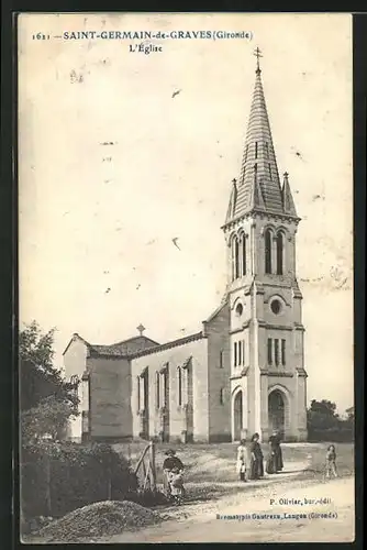 AK Saint-Germain-de-Graves, L`Eglise, Blick zur Kirche