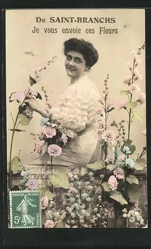 AK Saint-Branchs, Blumengrüsse aus der Ortschaft