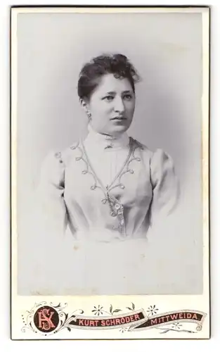 Fotografie Kurt Schröder, Mittweida, Portrait junge Dame mit zurückgebundenem Haar