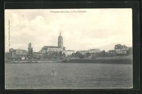 AK Preignac, Ortspartie Mann mit Fahrrad auf Feld