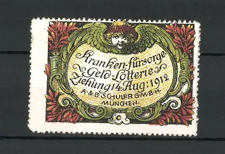 Reklamemarke Krankenfürsorge-Geldlotterie 1912, A. & B. Schuler, München