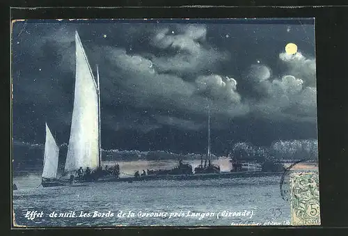 Mondschein-AK Langon, Les Bords de la Garonne