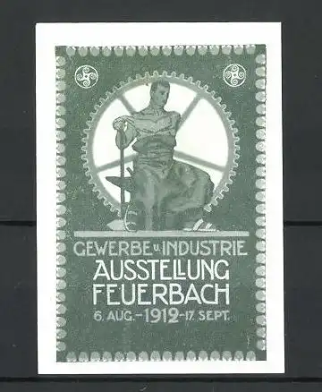 Reklamemarke Feuerbach, Gewerbe und Industrie Ausstellung 1912, Arbeiter mit Hammer