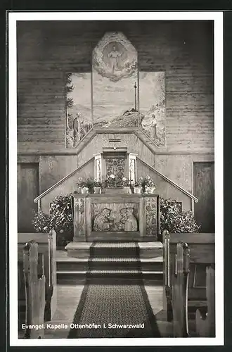 AK Ottenhöfen / Schwarzwald, Evangelische Kapelle, Altar und Kanzel