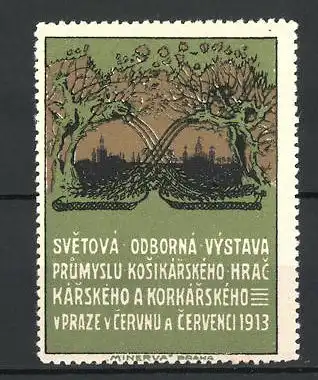 Reklamemarke Prag, Svetova Odborna Vystava 1913, zwei Ortssilhouetten