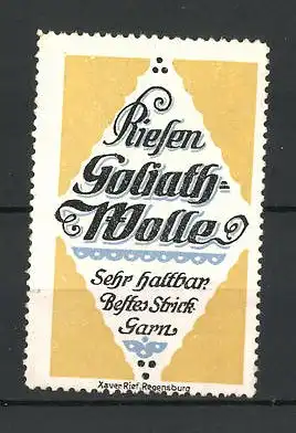 Reklamemarke Riesen Goliath-Wolle, bestes Strickgarn