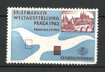 Reklamemarke Prag, Briefmarken-Weltausstellung 1962, Ortsansicht und weisse Taube