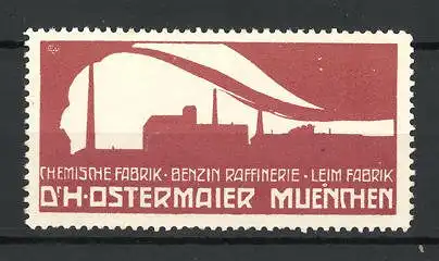 Reklamemarke Leimfabrik Dr. H. Ostermaier München, Ortsansicht