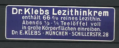 Reklamemarke Dr. Klebs Lezithinkrem, München