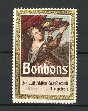Reklamemarke Bonbons der Diamalt-Aktien-Gesellschaft München, Fräulein mit Schale