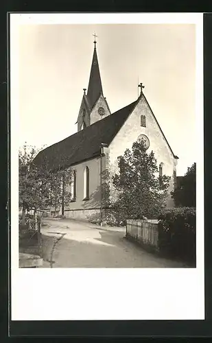AK Steisslingen, Strassenpartie an der Kath. Pfarrkirche
