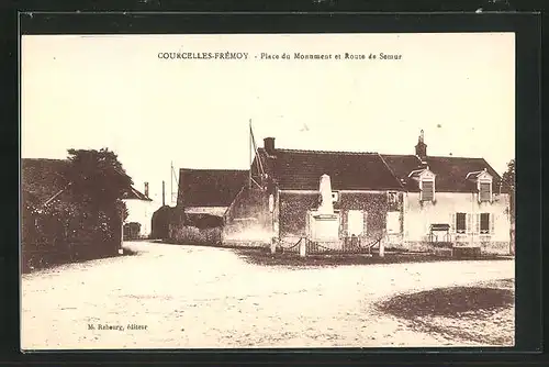 AK Courcelles-Frémoy, Place du Monument et Route de Semur